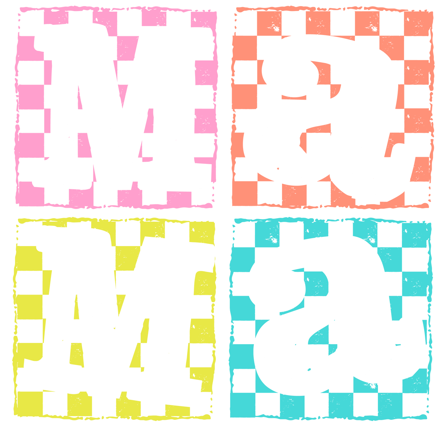 Mama DTF Checkered Transfer - Four Letter Name Design - Available in Black and White